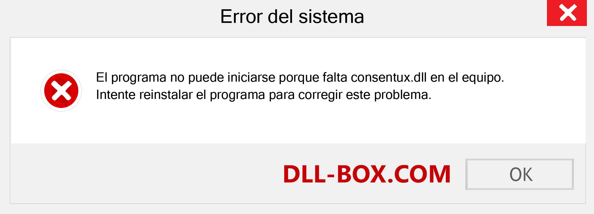 ¿Falta el archivo consentux.dll ?. Descargar para Windows 7, 8, 10 - Corregir consentux dll Missing Error en Windows, fotos, imágenes